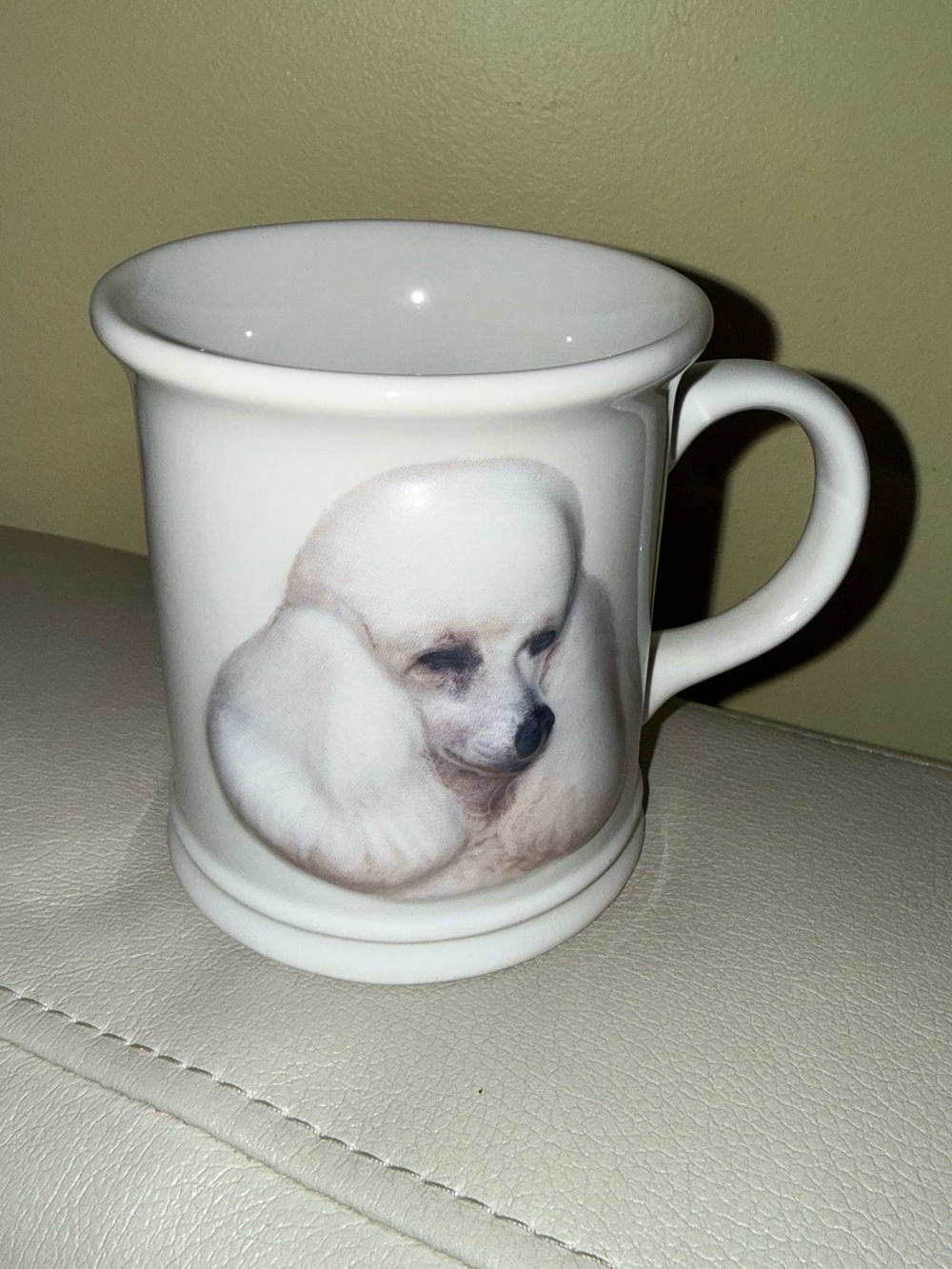 White Ceramic Dog Mug with Poodle Illustration - White